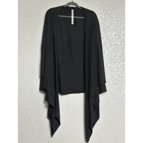 Lululemon Sweaters - Lululemon Black Long Sleeve Thumb Hole Wrap Draped Waterfall Open Cardigan Sz 10